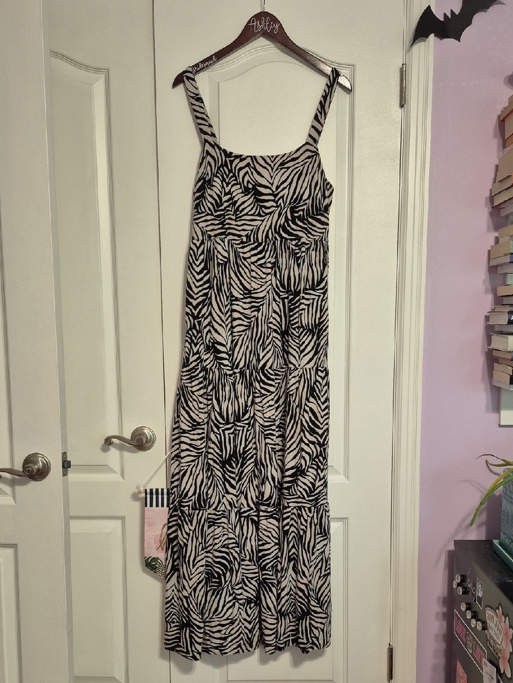 SOMA WKND Black and Tan Zebra Print Maxi Dress - Casual Summer Slip Dress